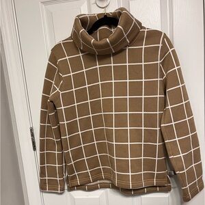J. Crew brown and white grid turtleneck sweater